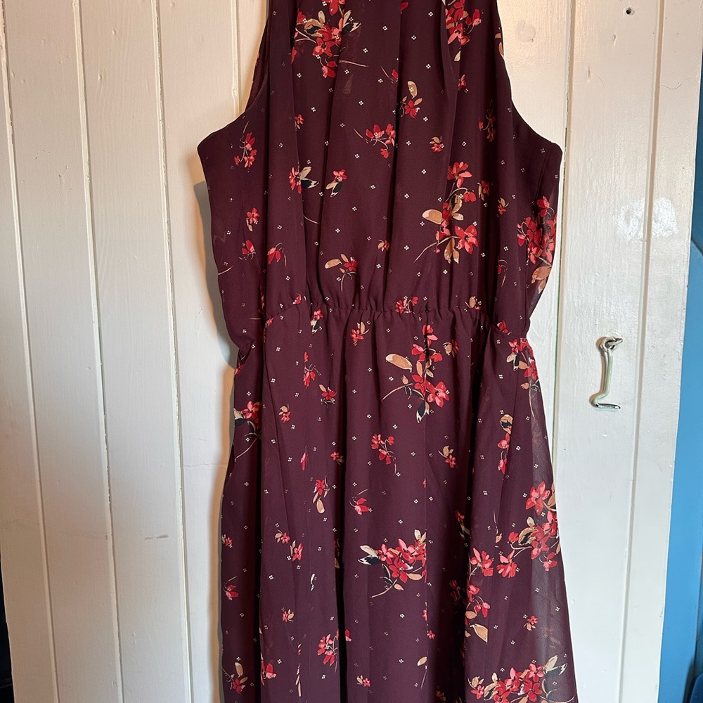 Maurices Burgundy Floral Midi Dress